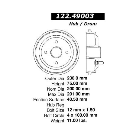Centric Parts Premium Brake Drum, 122.49003 122.49003